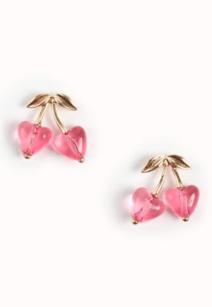Gold Cherry Heart Stud Earrings