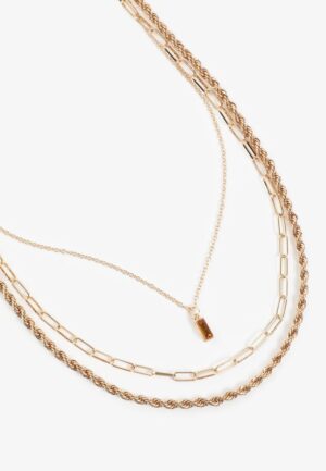 Brown Gemstone Pendant Layered Necklace