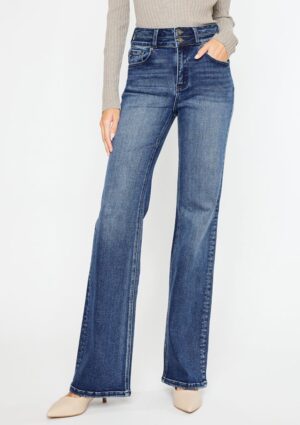 KanCan&trade; High Rise Double Button Flare Jean